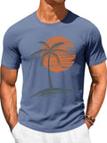 Men's Short-Sleeve T-Shirt – Crew neck casual top; vintage Hawaiian style with summer beach palm tree print