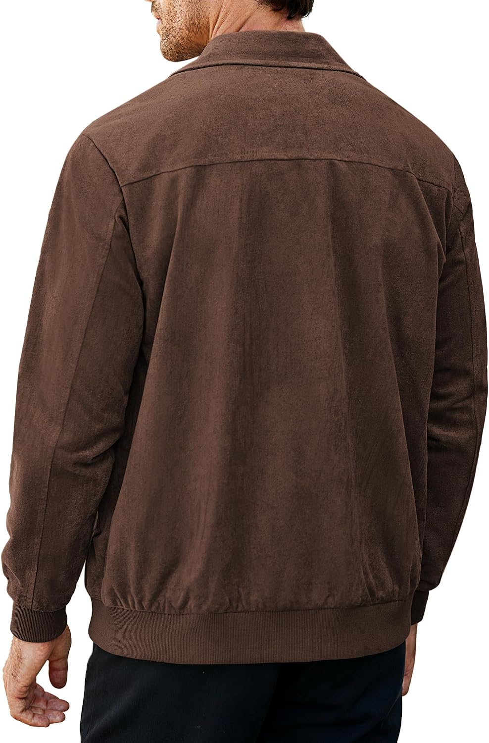 Men's Casual Suede Bomber Jacket Lightweight Full Zip Up Jackets Vintage Faux Leather Jacket