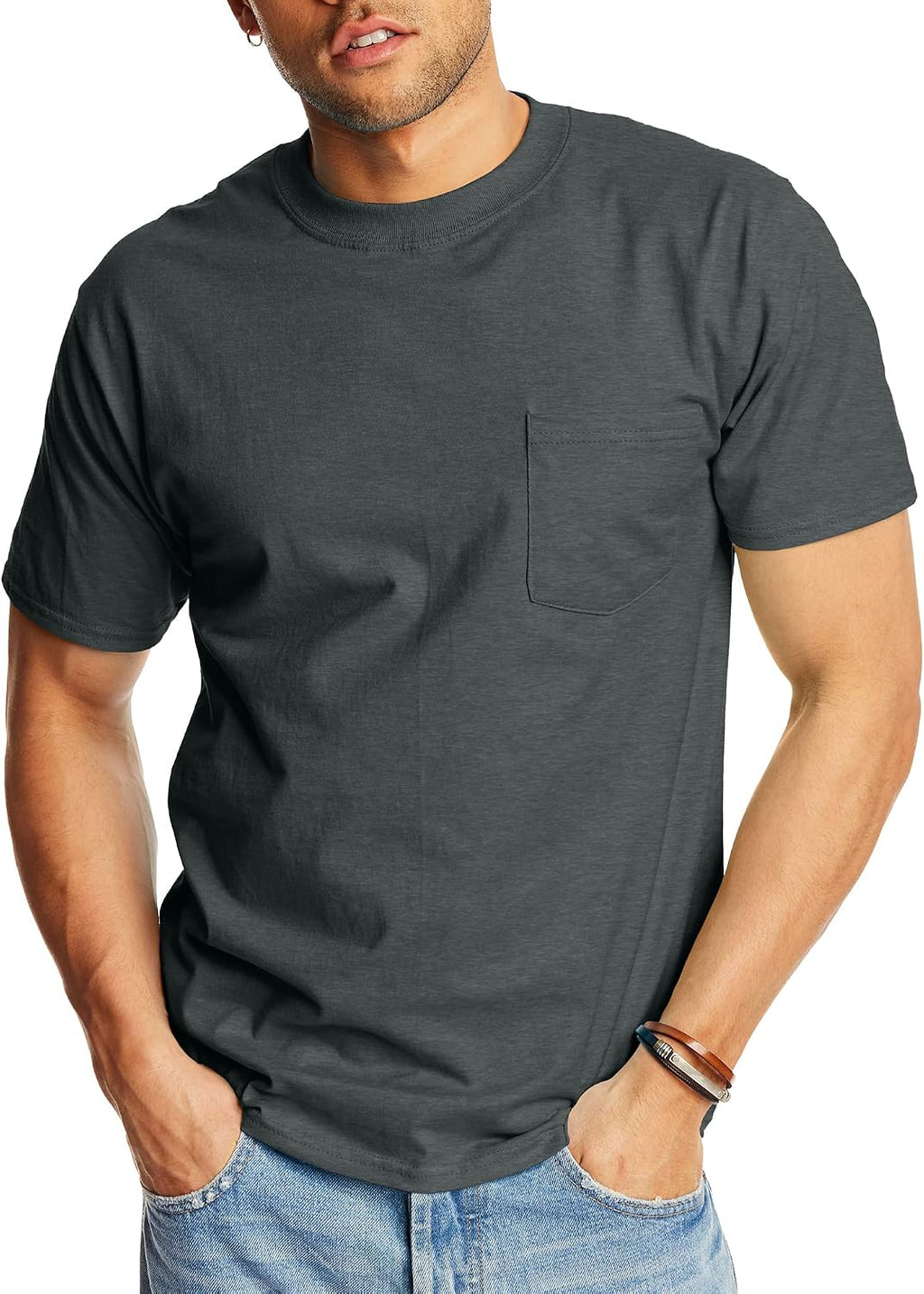 Men's Pocket T-Shirt – Heavyweight pure cotton; loose fit; 1-pack or 2-pack