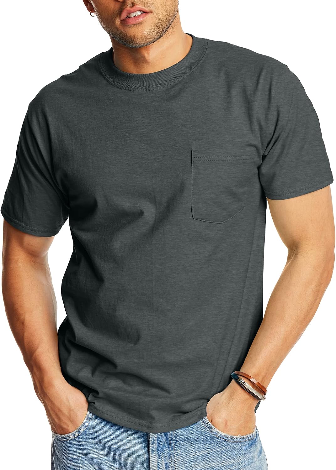 Men's Pocket T-Shirt – Heavyweight pure cotton; loose fit; 1-pack or 2-pack