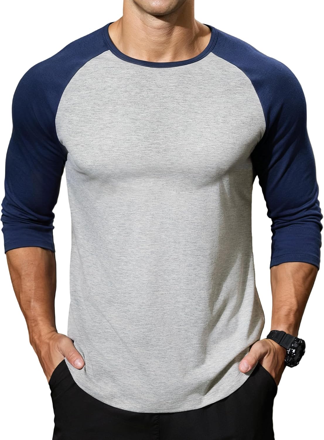 Men's 3/4 Sleeve Baseball T-Shirt – Casual moisture-wicking athletic top with raglan sleeves