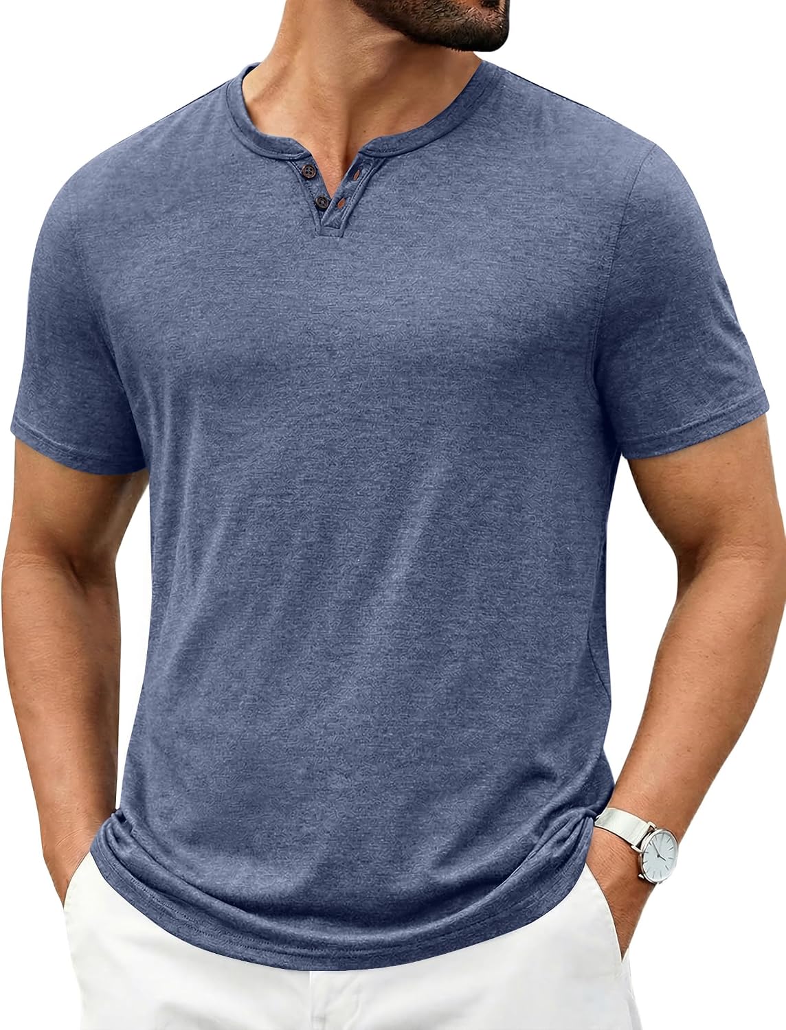 Men's Short-Sleeve V-Neck T-Shirt – Soft notch-neck design; classic solid-color casual top