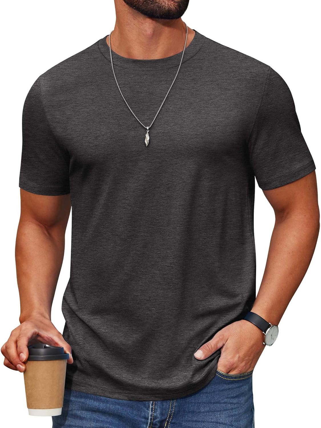 Men's Short-Sleeve Crew Neck T-Shirt – Cotton-blend casual summer basic