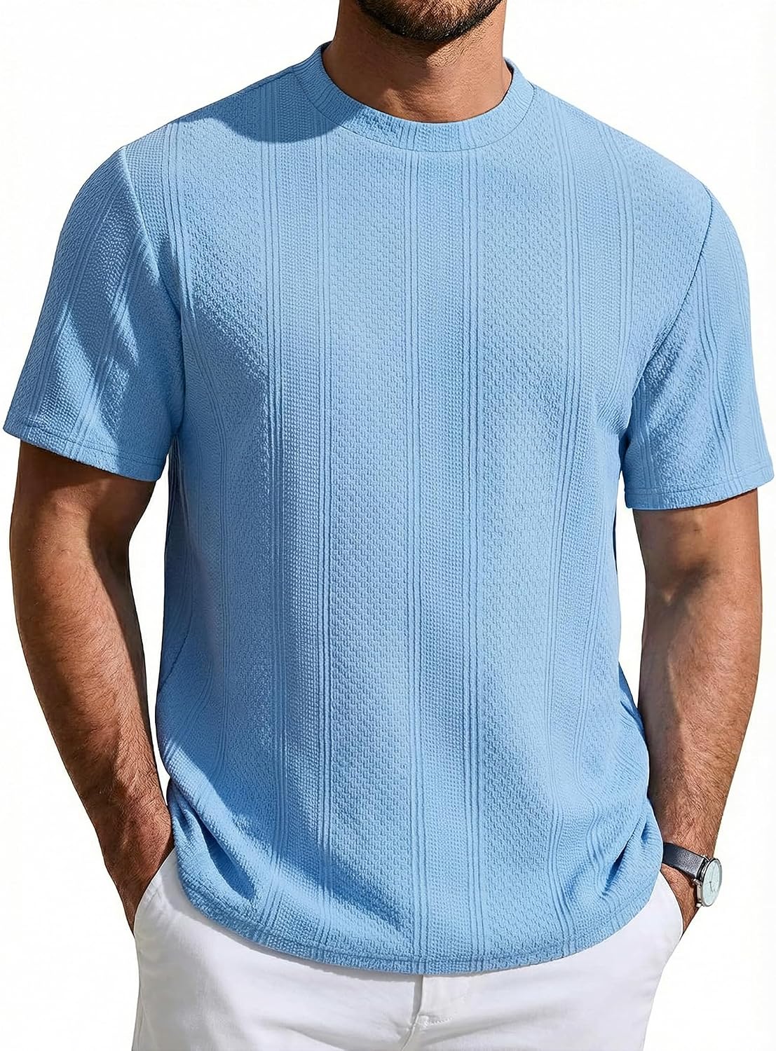 Men's Short-Sleeve Crew Neck T-Shirt – Textured knit pullover; classic style