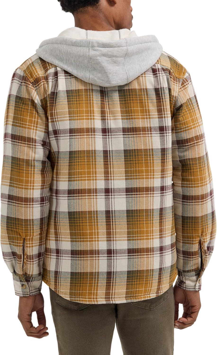 Men's Long Sleeve Quilted Lined Flannel Shirt Jacket with Hood