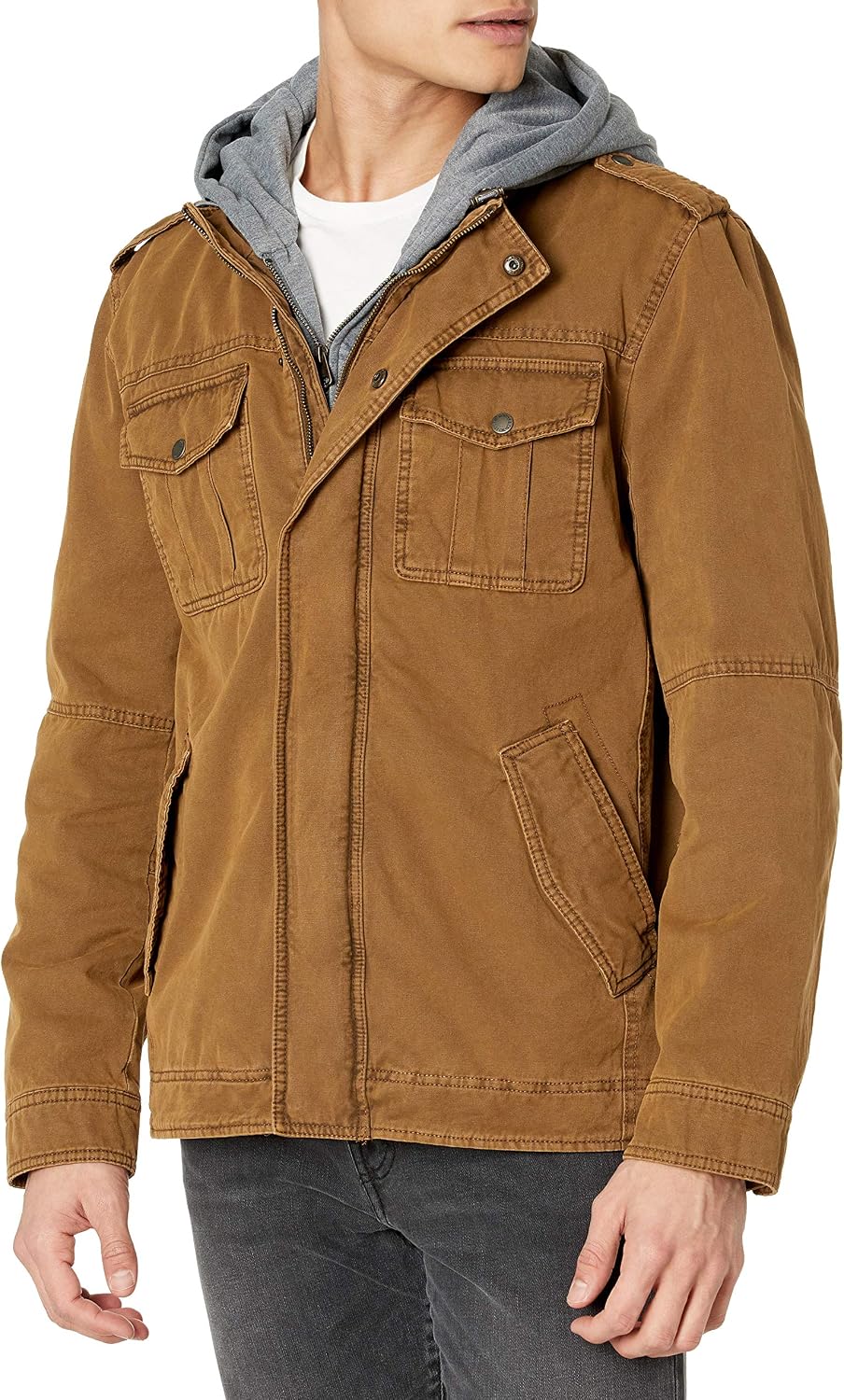 Men's Washed Cotton Hooded Military Jacket
