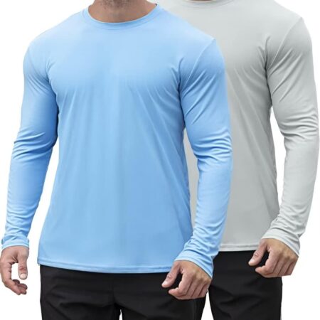 2 Pack Men's UPF 50+ Rash  Swim Surf Fishing Shirts, Long Sleeves UV Sun Protection Shirts for Men