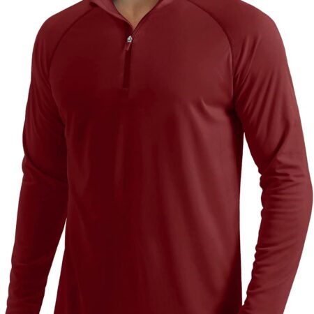 Men's Long Sleeve Sun Shirts UPF 50+ Tees 1/4 Zip Up Fishing Running Rash  T-Shirts Outdoor Shirt