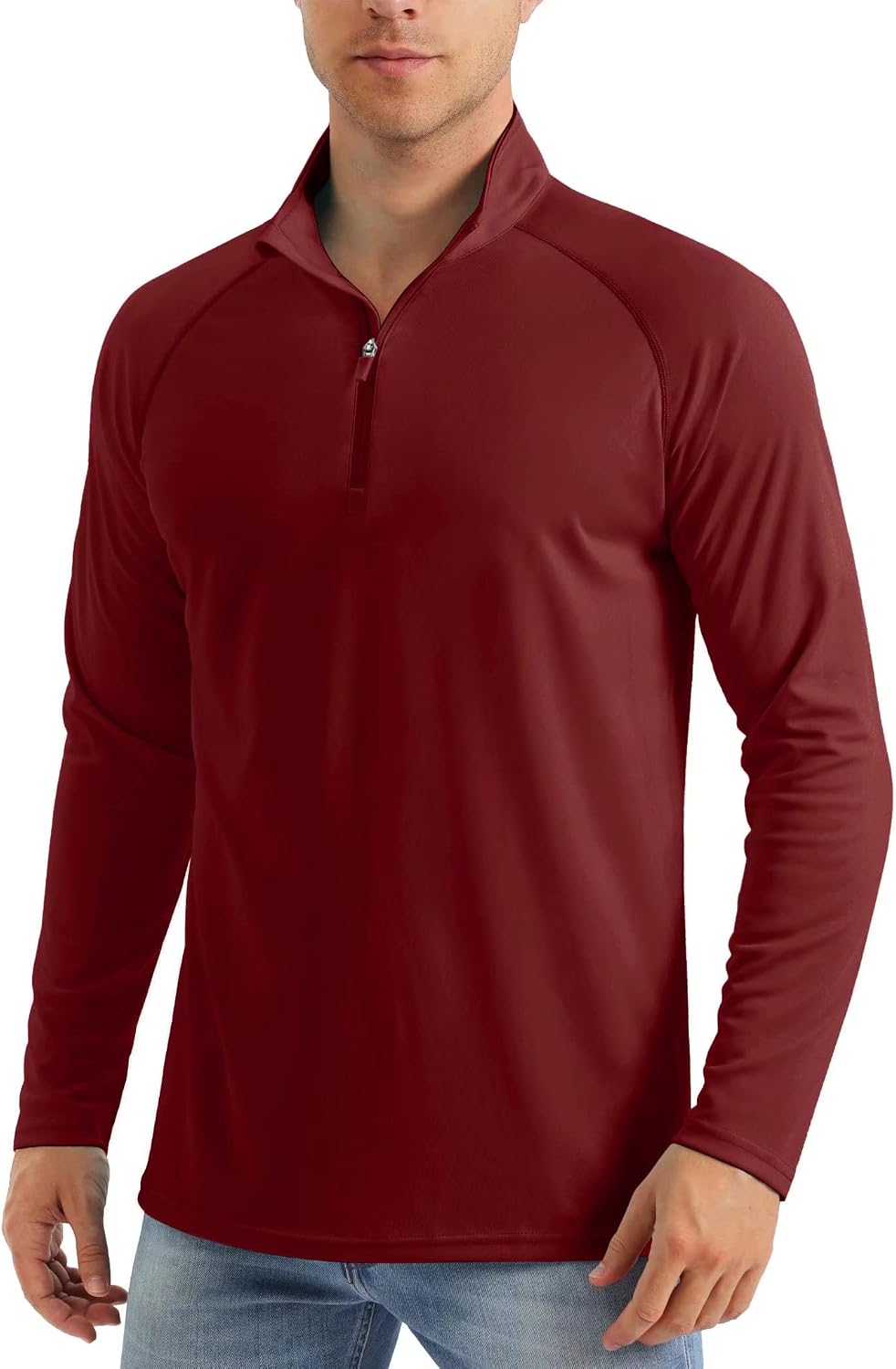 Men's Long Sleeve Sun Shirts UPF 50+ Tees 1/4 Zip Up Fishing Running Rash T-Shirts Outdoor Shirt