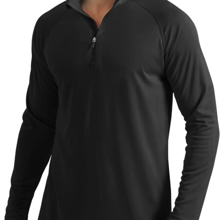 Men's Long Sleeve Sun Shirts UPF 50+ Tees 1/4 Zip Up Fishing Running Rash  T-Shirts Outdoor Shirt