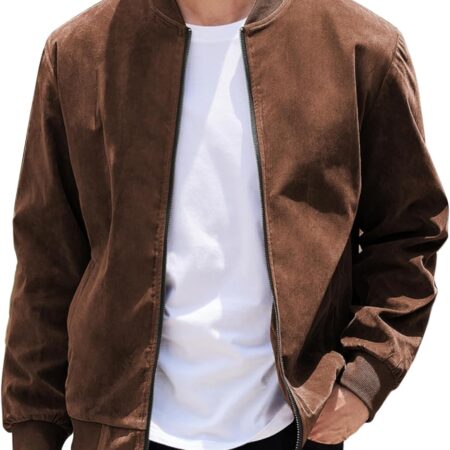 Men's Casual Varsity Jacket Vintage Lightweight Suede Bomber Jackets