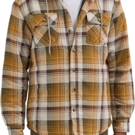 Men's Long Sleeve Quilted Lined Flannel Shirt Jacket with Hood